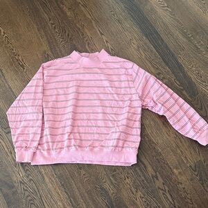Parke Pink Striped Mock Neck Sweatshirt